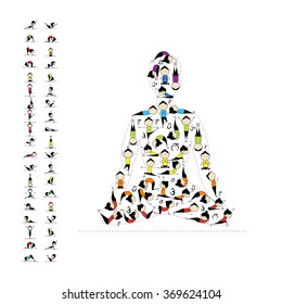 Yoga lotus pose made from asanas for your design