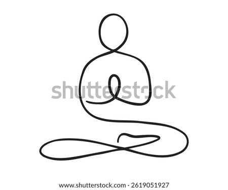 Yoga lotus pose one line abstract minimalist yoga person. yoga icon doodle hand drawn. Outline drawing yoga lotus pose line clipart symbol. Vector illustration