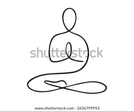 Yoga lotus pose one line abstract minimalist yoga person. yoga icon doodle hand drawn. Outline drawing yoga lotus pose line clipart symbol. Vector illustration