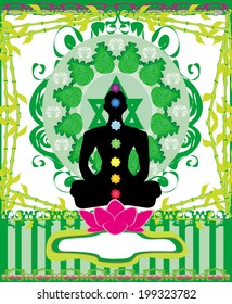 Yoga lotus pose. Padmasana with chakra points. 