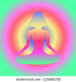 yoga. lotus position silhouette . colorful gradient.  meditation concept. vector illustration.