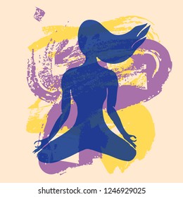 yoga. lotus position silhouette . colorful background.  meditation concept. vector illustration.