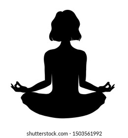 Yoga, lotus position, silhouette of a woman isolated on white background. Simple logo vector illustration for graphic and web design.