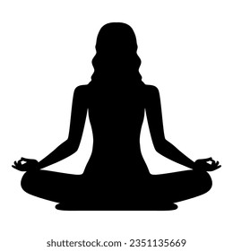 Yoga. Silhouette de Lotus Position. La mujer está sentada en una rosa de Lotus Yoga, meditación. Forma de vector