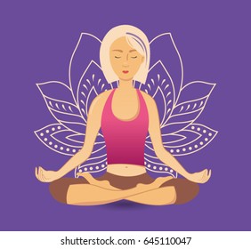 Yoga lotus position. Vector illustration of pretty sporty woman