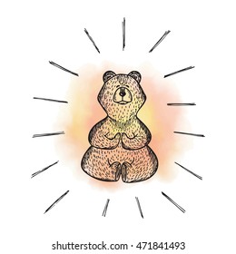 Yoga Lotus Position. Wild animal. Hand Drawn doodle Bear meditates - Vector illustration