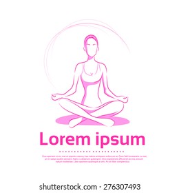 Yoga Lotus Posse Logo Icon Woman Doing Exercises Vector Illustration