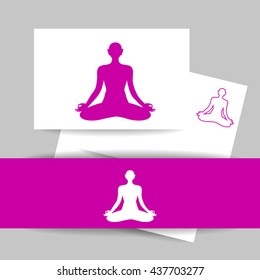 Yoga Lotus. Silhouette of meditating person. Concept Identity presentation design for Yoga studio, Health Care center, Beauty salon, Spa, Relax, Meditation and itc. Vector graphic illustration.