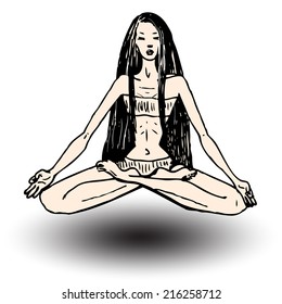 Yoga lotus sitting posture (vector). Illustration of beautiful girl doing yoga meditation.