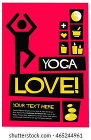Yoga Love! (Flat Style Vector Illustration Quote Poster Design) With Text Box