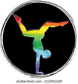 Yoga. The man in the asanas. Rainbow.