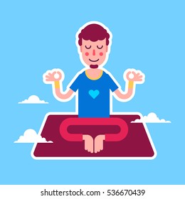 Yoga man character stickers presented in an asanas. Young beautiful man is doing exercises. Fully easy to edit vector illustration. Perfect for modern lifestyle posters.
