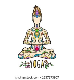 Yoga man with dreadlock. Ornament beautiful esoteric Concept of meditation. Geometric element hand drawn. Vector illustration for design for logo, banner flyers. India ethnic style 