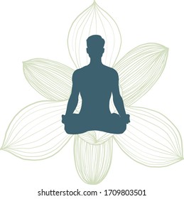 yoga man and Flower meditation Lotus pose, vector 