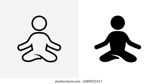 Yoga man icon. Meditation symbol isolated. Yogi person relax pose vector illustration. Yoga asana sign. Human harmony concept. Buddhism logo. Calm spiritual position.