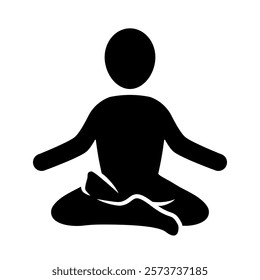 Yoga man icon. Meditation symbol. Sitting yoga man stick figure silhouette. Yogi person relax pose vector illustration. Yoga asana sign. Human harmony concept. Buddhism logo. Calm spiritual position.