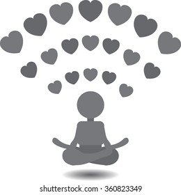 Yoga man icon.Wireless red hearts hot spot concept.Vector isolated.