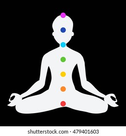 Yoga. Man in lotus and chakra