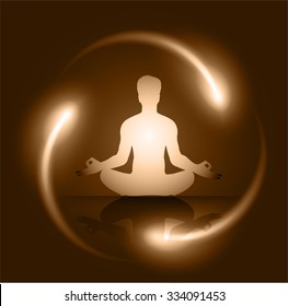 Yoga man meditate dark brown abstract circle background