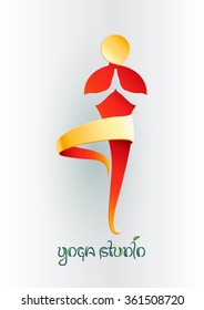 Yoga Man in a Posture Exercises Logo Design Vector template. Ecology Healthy Natural Lifestyle Logotype Concept Icon. Yoga Studio.