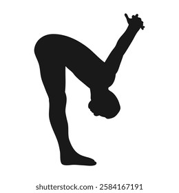 Yoga. Man. The silhouette of a man. Beautiful stretching, gymnastics. Leaning forward