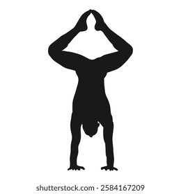 Yoga. Man. The silhouette of a man. Handstand