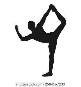 Yoga. Man. The silhouette of a man. To increase potency, stretching the twine while standing