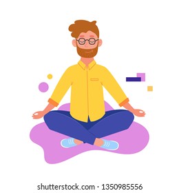 Yoga. A man is sitting in the lotus position. Man is meditating. Practicing yoga. Vector illustration