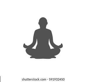 Yoga man vector icon. Meditation pose vector icon. Buddha vector icon. Man meditation silhouette vector illustration. 