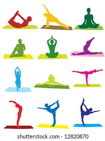 Yoga man and woman silhouettes