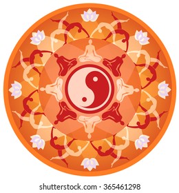 Yoga mandala.
Mandala background with yoga symbols and positions. Vector available.
