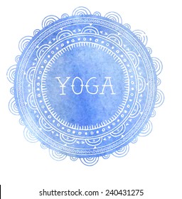 Yoga and Mandala boho background with round ornament. Hand drawn vector illustration 