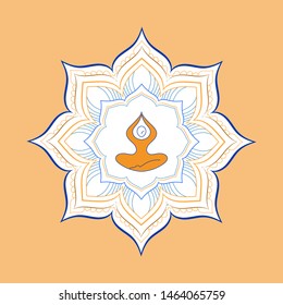 Yoga mandala concept - template logo, design, card, poster, banner, print, web. Vector illustration. 