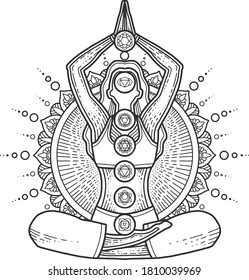 yoga mandala design for coloring page and t-shirt print