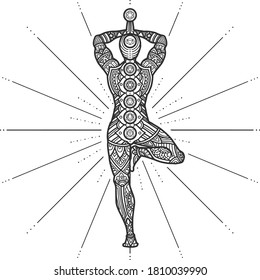 yoga mandala design for coloring page and t-shirt print