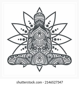 YOGA Mandala mit Blume. Vektorgrafik, Line Art
