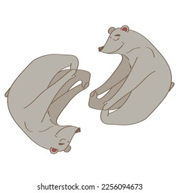 Yoga, mascot, humanized character. The bears are doing yoga.