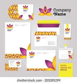 Yoga, massage, beauty salon identity style with set of design elements. Modern vector illustration and design elements