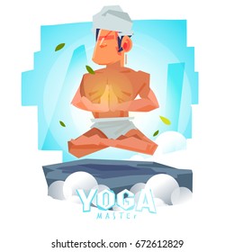 Yoga master floating in the air. character design. Trying to concentrate on positivity concept - vector illustration