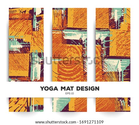Yoga mat design. Abstract psychedelic pattern. Bold grunge print. Creative meditation equipment. 183x61. Vector eps10.