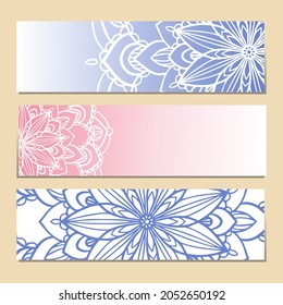 Yoga mat design set. Colorful template for spiritual retreat or yoga studio. Indian floral paisley pattern. Vector illustration. Ethnic Mandala towel. Vector Henna tattoo style.