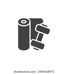Yoga mat and dumbbell vector icon. filled flat sign for mobile concept and web design. Fitness gear glyph icon. Gym equipment symbol, logo illustration. Vector graphics