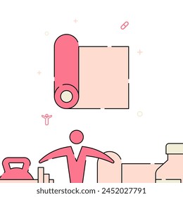 Yoga mat filled line vector icon, simple illustration, related bottom border.