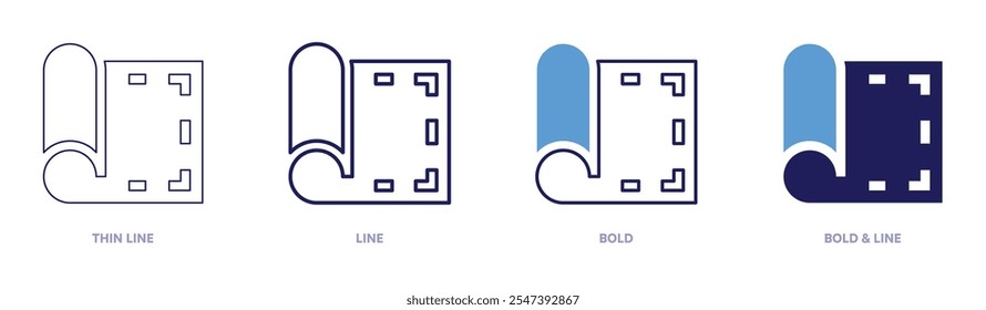 Yoga mat for gym icon in 4 different styles. Thin Line, Line, Bold, and Bold Line. Duotone style. Editable stroke.