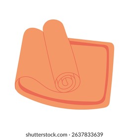 yoga mat is half rolled up. Sports, fitness, massage. Flat color isolated illustration. It is suitable for applications, websites, blogs about training, yoga, health, rehabilitation, active lifestyle