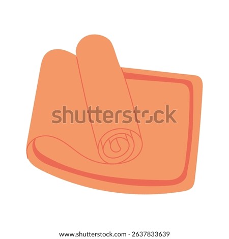 yoga mat is half rolled up. Sports, fitness, massage. Flat color isolated illustration. It is suitable for applications, websites, blogs about training, yoga, health, rehabilitation, active lifestyle