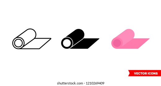 Yoga mat icon of 3 types: color, black and white, outline. Isolated vector sign symbol.