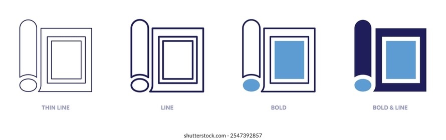 Yoga mat icon in 4 different styles. Thin Line, Line, Bold, and Bold Line. Duotone style. Editable stroke.