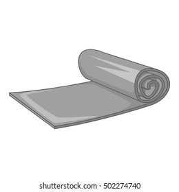 Yoga mat icon. Gray monochrome illustration of yoga mat vector icon for web