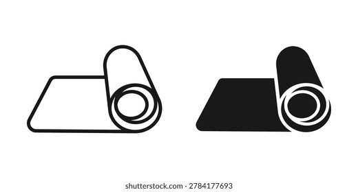 Yoga mat icon set. Black and white rolled yoga mats vector icons. Vector illustration on a white background.